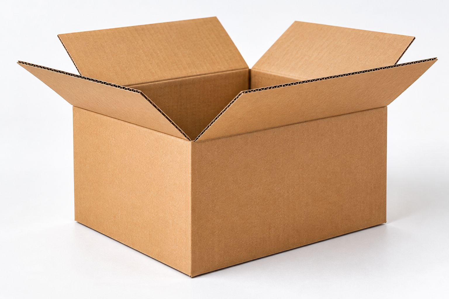 Caja ranurada de cartón corrugado con solapas abiertas